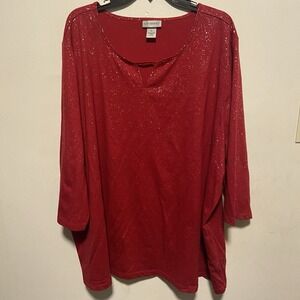 Catherine's Women's Blouse Size 4X Metallic Splatter Keyhole Holiday